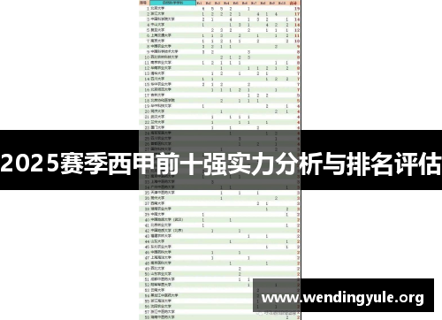 2025赛季西甲前十强实力分析与排名评估