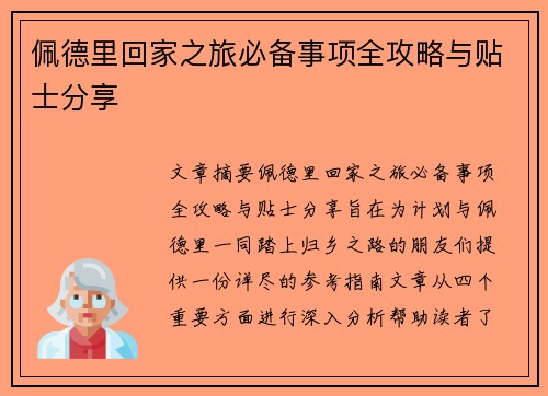 佩德里回家之旅必备事项全攻略与贴士分享