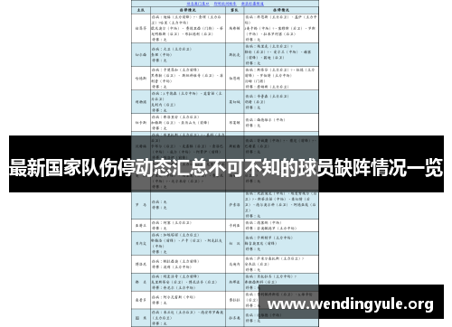 最新国家队伤停动态汇总不可不知的球员缺阵情况一览